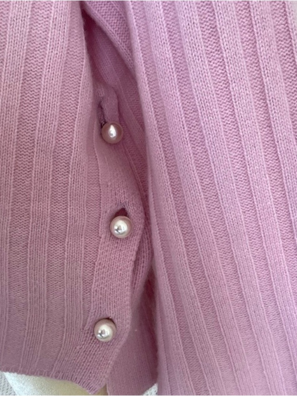 Milly Pink Ribbed Turtleneck Sweater with Side Pearl Buttons - Picture 5 of 5